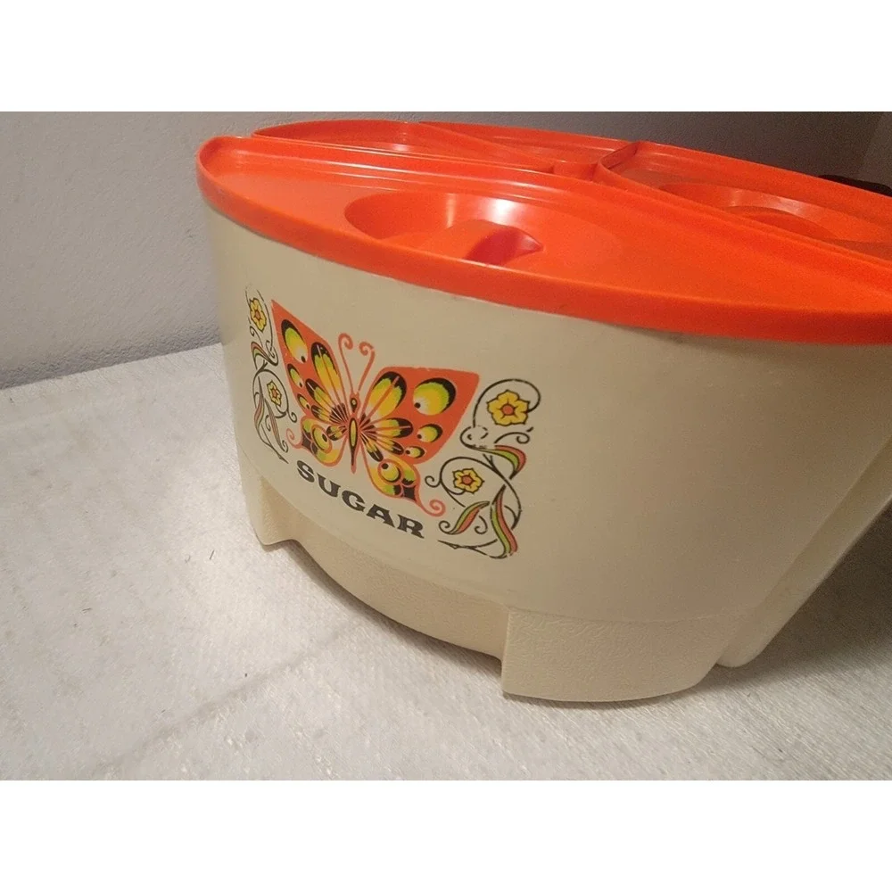 STERILITE‎ -TEA ,COFFEE , SUGAR FLOUR SET  BUTTERFLY MOTIF with Lids VINTAGE 60s